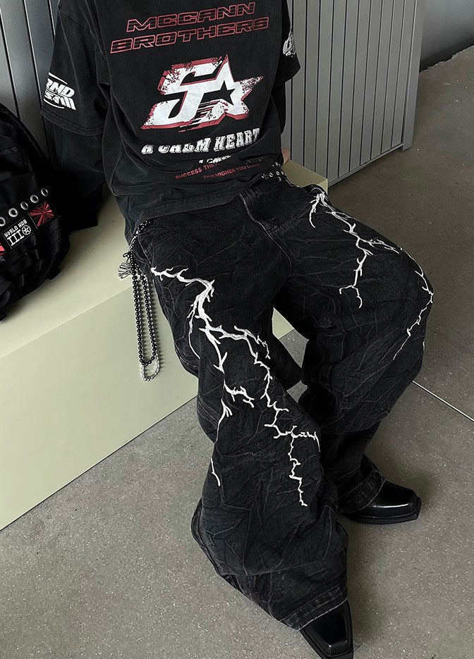 A LITTLE WIDE TROUSER THUNDER EMBROIDERED STREETWEAR