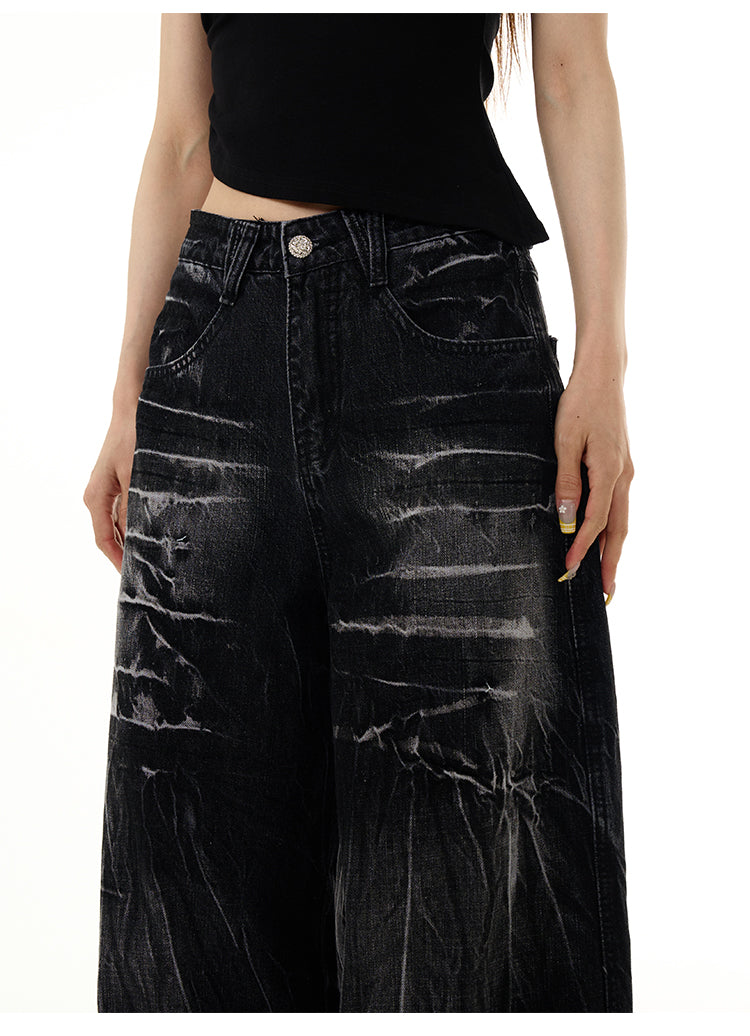 Unisex washed wide leg jeans - Streetwear style