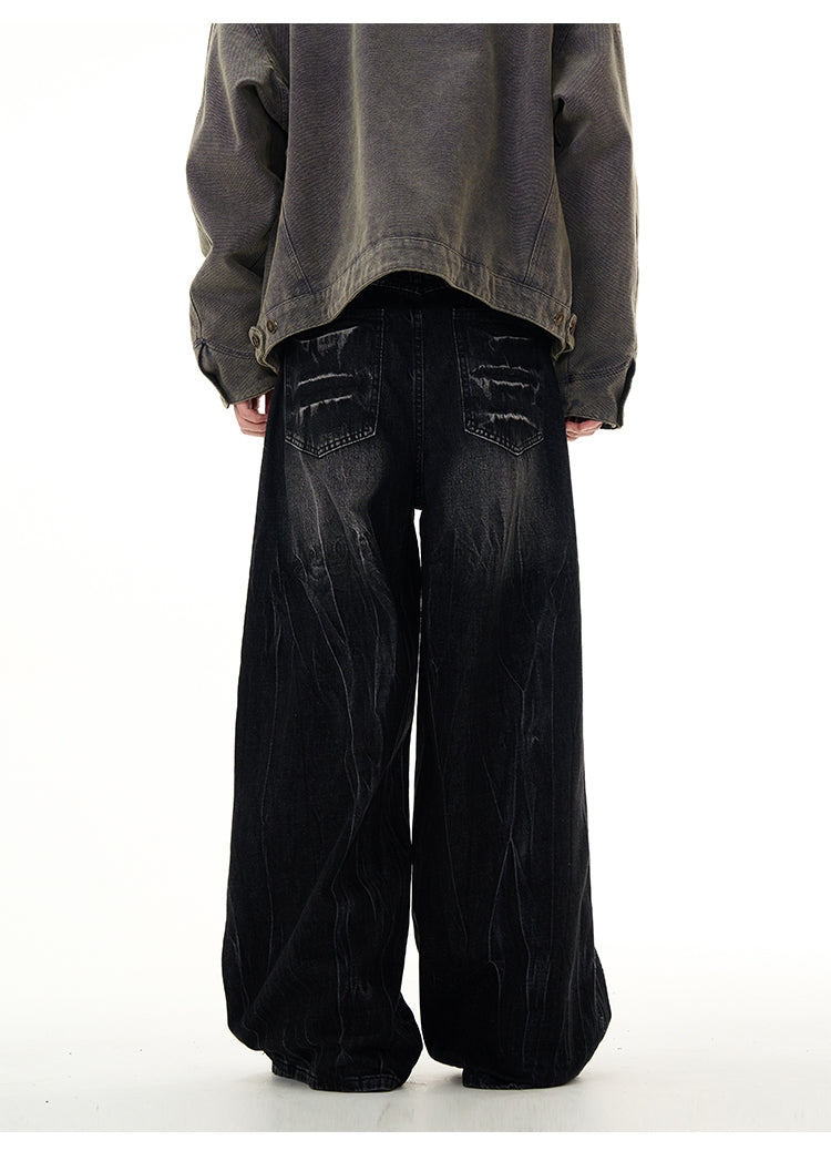 Unisex washed wide leg jeans - Streetwear style