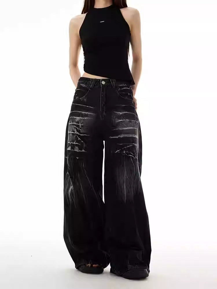 Unisex washed wide leg jeans - Streetwear style